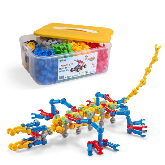 Educational Building Kit Booko. 170 pcs STEM Engineering Kit for Kids 4+yo. Durable Plastic Box