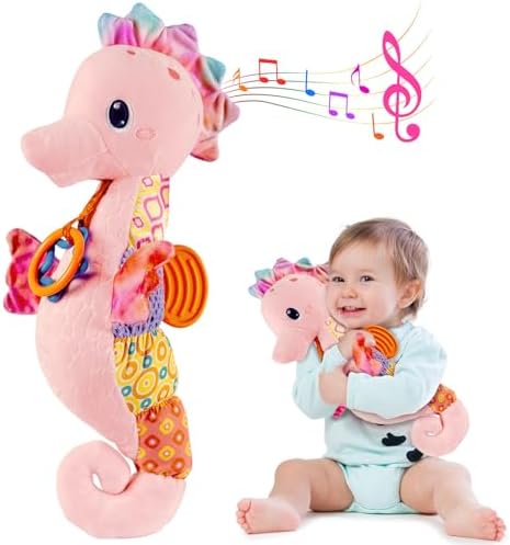 Fuzqq Baby Girl Toys 0-6 Months,Infant Musical Stuffed Animals Soft Toy with Bright Colors,Crinkle Sound Paper, Multi-Textures & Rattles,Baby Newborn Toys for 0 3 6 9 12 Months Girls Gift(Pink)