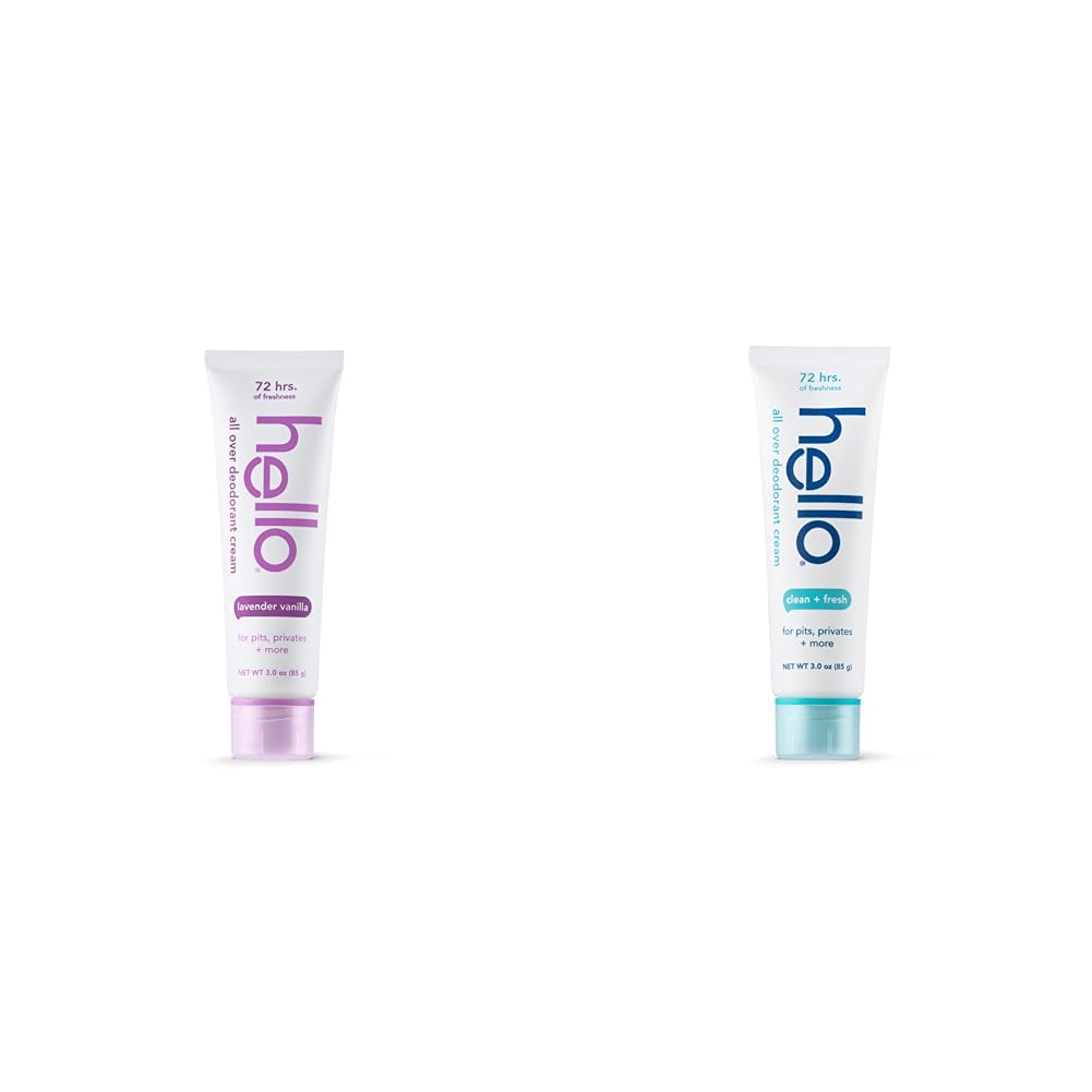 hello Lavender Vanilla and Clean Fresh All Over Deodorant Creams, Aluminum Free, 3 Ounces Each