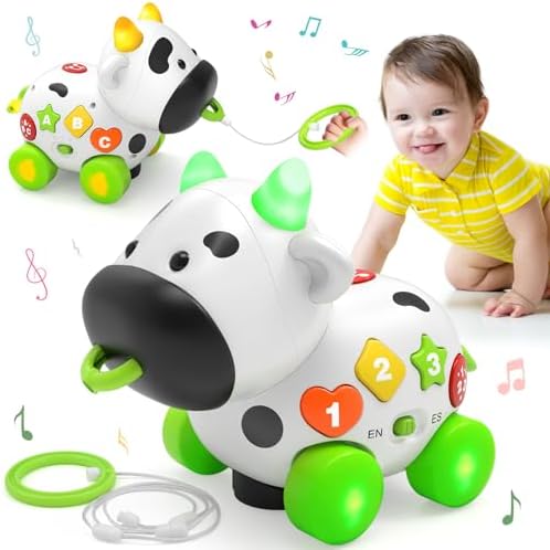 Musical Cow Toys for 1-2 Year Old, Baby Toy 6-9-12-18 Month Development, Bilingual Educational Toddler Toys Age 1-2, Christmas Birthday Gift for 1+ Year Old Boy Girl