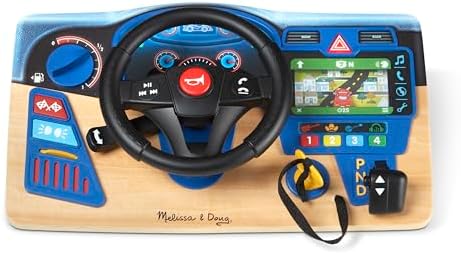 Melissa & Doug Vroom & Zoom Interactive Wooden Dashboard Steering Wheel Pretend Play Driving Toy - Kids Activity Board, Toddler Sensory Toys For Ages 3+