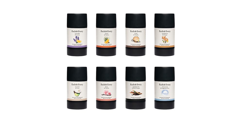 Each & Every Year-Supply Deodorant Variety Set | Aluminum-Free and EWG Verified | Sensitive-Skin Friendly, Free of Baking Soda, Plant-Based Packaging | (1.7 oz, Pack of 8)