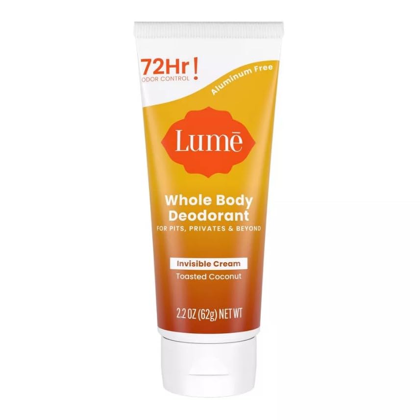LUME Invisible Cream Tube Deodorant – Whole Body Deodorant for Arm, pits and Private - Aluminum-Free, Baking Soda Free, Hypoallergenic, Safe For Sensitive Skin (Toasted Coconut), 2.2 fluid_ounces, 1