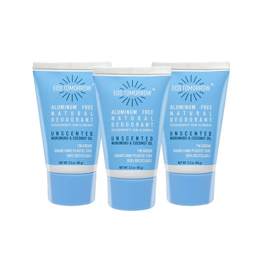 EcoTomorrow Aluminum Free Cream Natural Deodorant Unscented - Murumuru & Coconut Oil for Women and Men, 48h Protection, Original Natural Formula - 2.3 oz (Pack of 3)