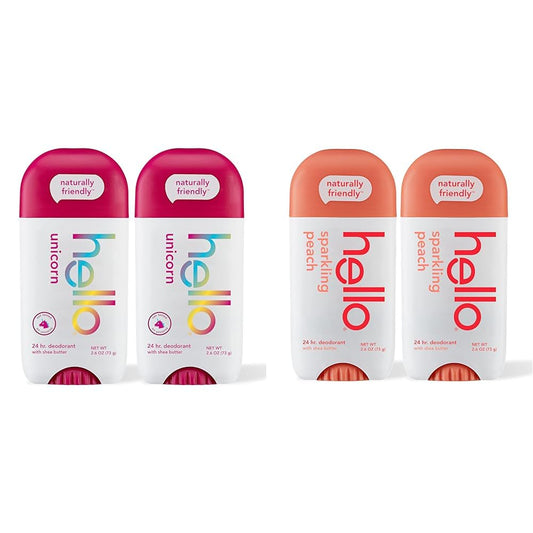 hello Unicorn and Peach Aluminum Free Deodorant Bundle for Women, Men, Kids, Pack of 2, Pack of 2