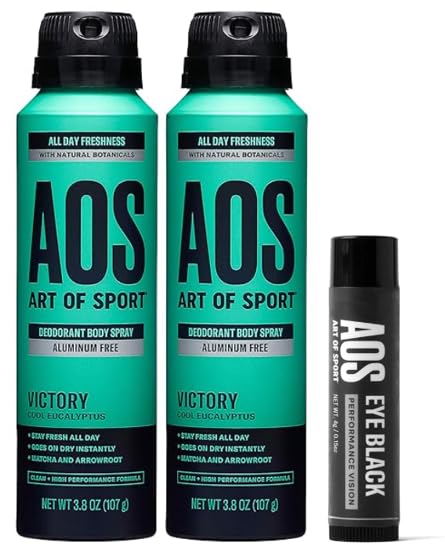 Art of Sport Men's Body Spray Deodorant, Victory Scent(2 Pk) and Eye Black for Football, Baseball, Softball & Lacrosse (1 Pk)