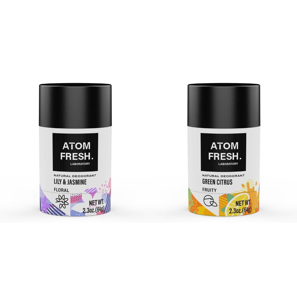 Atom Fresh Lab Natural Deodorant Bundle Set 2PCS (Lily & Jasmine, Green Citrus)