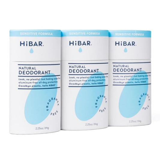 HiBAR Sensitive Deodorant 3-Pack - Unscented Natural Deodorant for Sensitive Skin - Aluminum-Free, Baking Soda-Free, Cruelty-Free, Travel-Friendly Size with Easy Push-Up Applicator