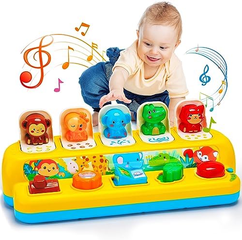 Interactive Pop up Animal Toys with Music & Light, Montessori Cause and Effect Toys for 1 Year Old Boy Girl Early Learning Musical Baby Toys 9-12-18 Months STEM Toddler Toys Age 1-2 Gift for Infant