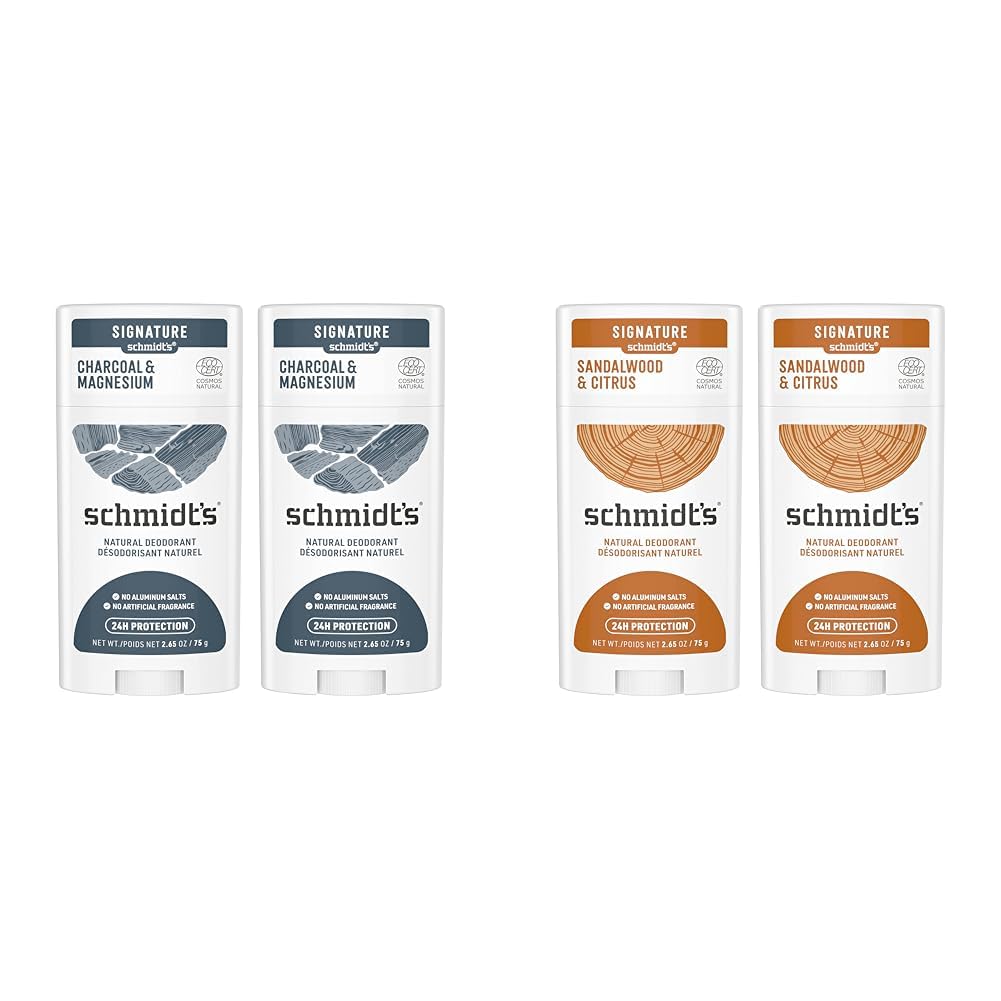 Schmidt's Aluminum Free Natural Deodorant Charcoal & Magnesium 2 Count For Women and Men, with 24 Hour Odor Protection & Aluminum Free Natural Deodorant