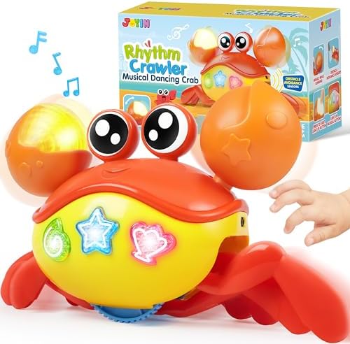 JOYIN Crawling Crab Baby Toy - Tummy Time Toy for Boys Girls, Interactive Big Crab Toy with Intelligent Sensor, Lights Buttons, Dancing Crab Auto-Avoiding Obstacles, Gift for Toddlers