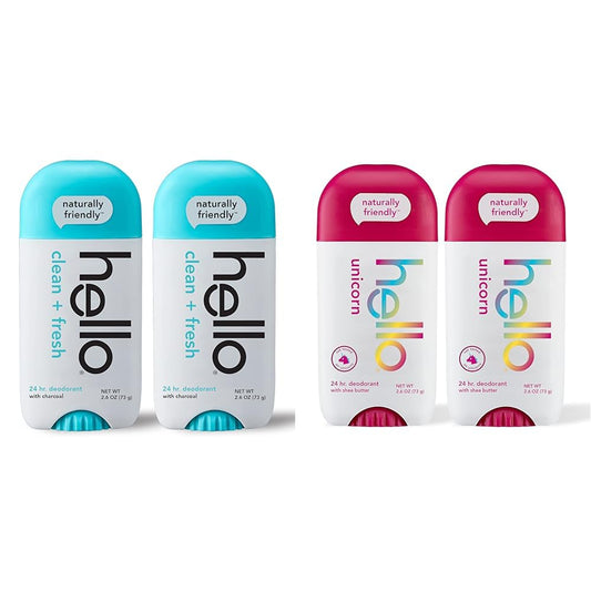 hello Activated Charcoal and Unicorn Aluminum Free Deodorant Bundle, 2 Packs of 2.6 Ounce, 24 Hour Odor Protection