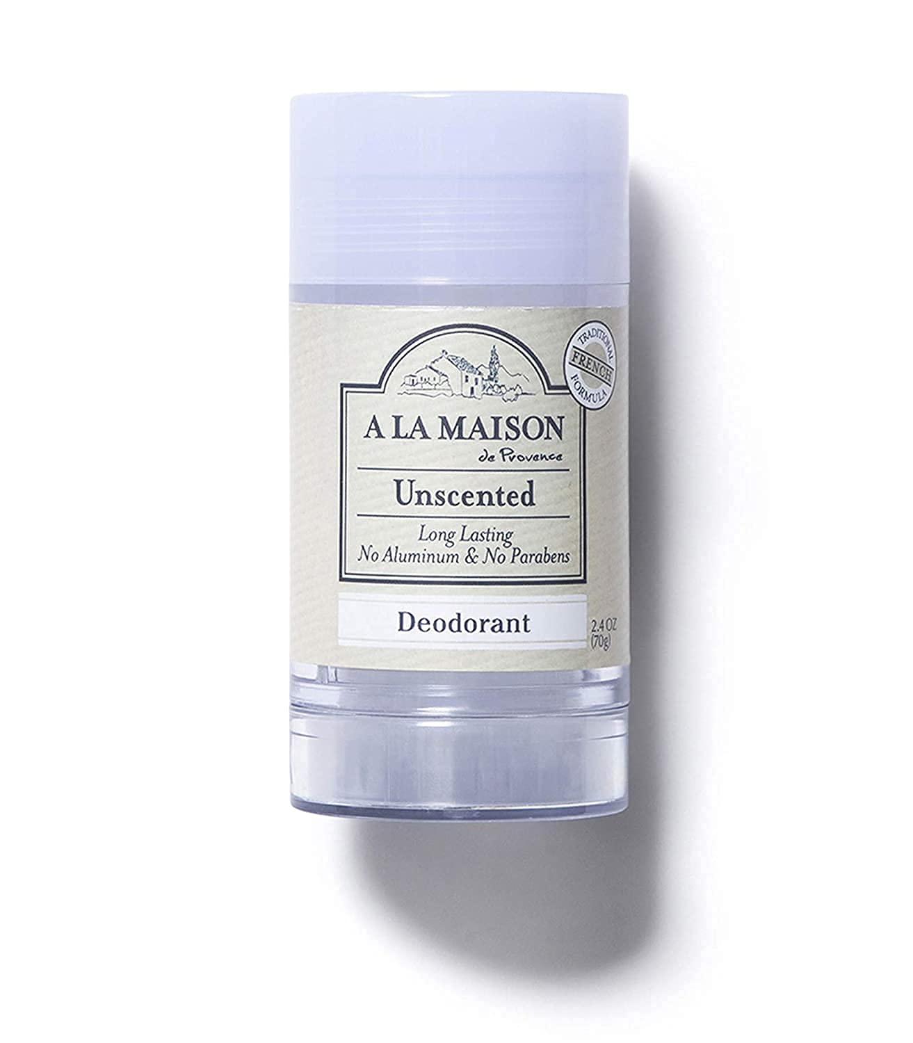 A La Maison de Provence Natural Aluminum-Free Deodorant | Unscented | Traditional French Milled Formula | Long Lasting Safe and Effective | Free of SLS, Parabens and Sulfates (1 Pack)