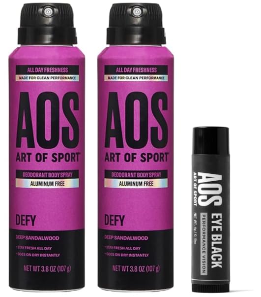 Art of Sport Men's Body Spray Deodorant, Defy Scent (2 Pk) and Eye Black for Football, Baseball, Softball & Lacrosse (1 Pk)