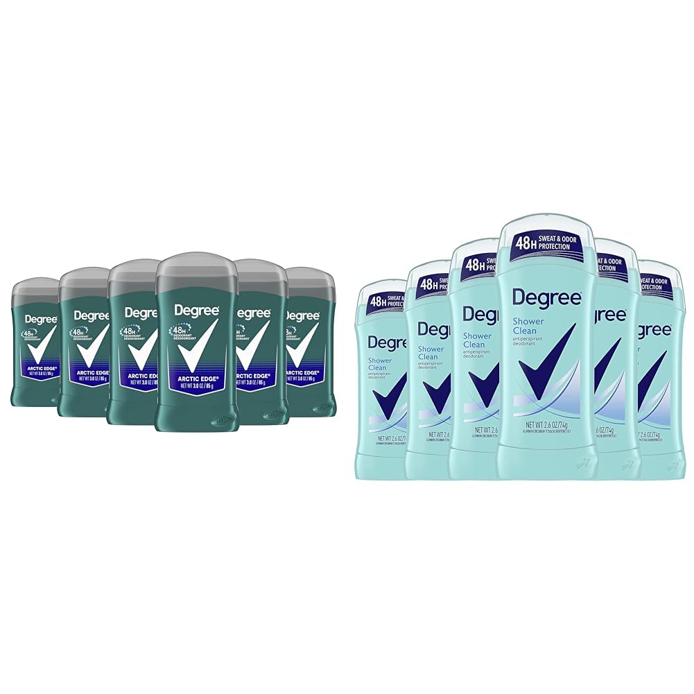 Degree Men Original Aluminum Free Deodorant for Men, 48-Hour Odor Protection, Arctic Edge 3 Ounce (Pack of 6) & Advanced Antiperspirant Deodorant Shower Clean, 48-Hour Sweat & Odor Protection