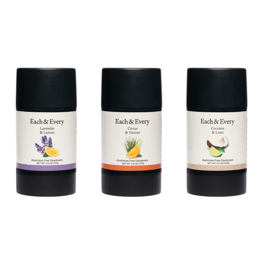 Each & Every 3-Pack, Natural Aluminum-Free Deodorant for Sensitive Skin Made with Essential Oils, 2.5 Oz. (Lavender & Lemon, Citrus & Vetiver, and Coconut & Lime)