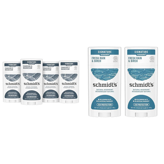 Schmidt's Aluminum Free Natural Deodorant for Women and Men & 100% Natural Origin Ingredient Deodorant Stick Fresh Rain & Birch 2 Count for 24-Hour Odor Protection 2.65 oz