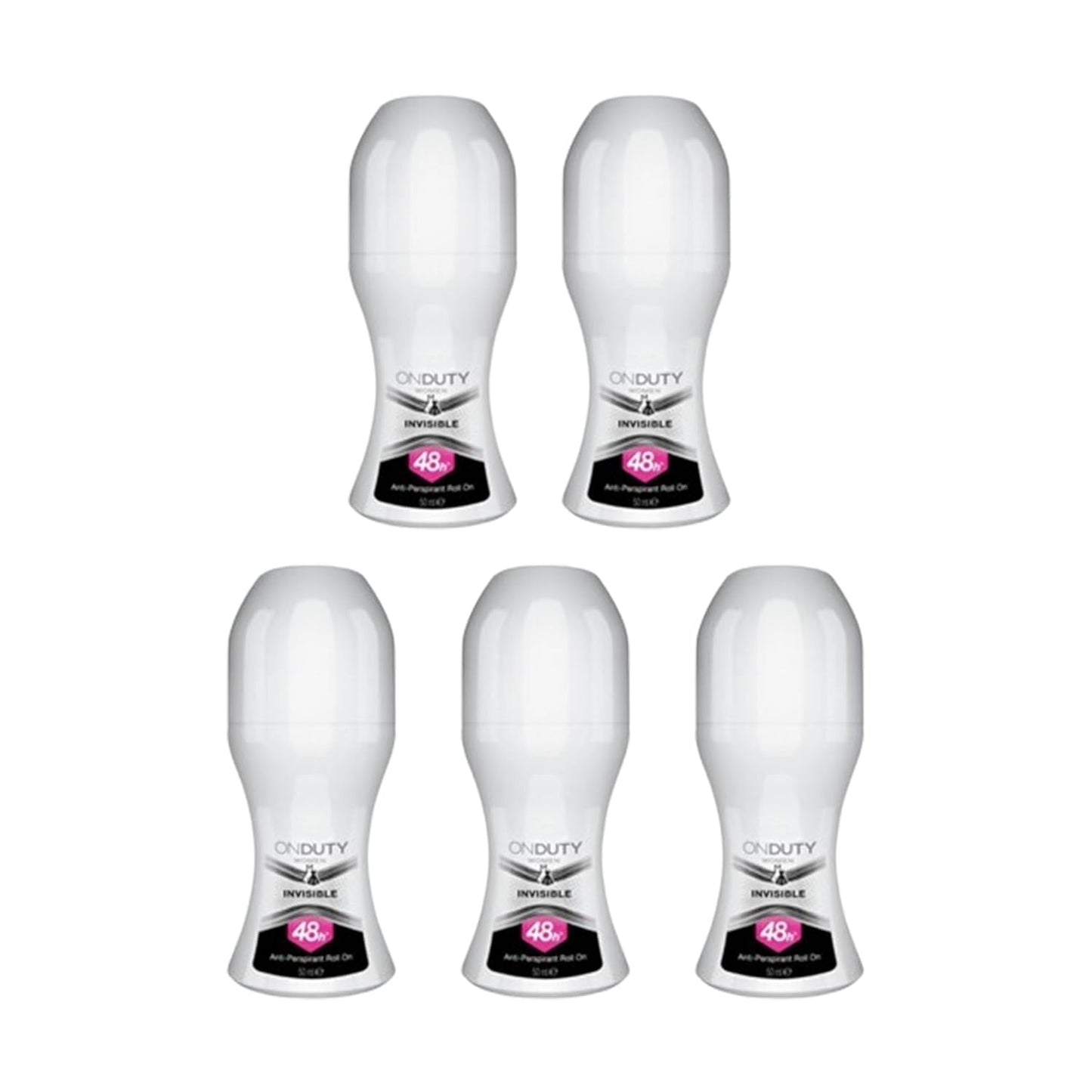 On Duty Invisible Women's Antiperspirant Roll On Deodorant 50 ml, Formula that does not cause yellow stains on clothes, Protective barrier against sweat with Dry pore technology (Pack Of 5)