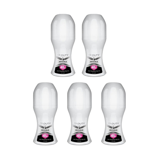 On Duty Invisible Women's Antiperspirant Roll On Deodorant 50 ml, Formula that does not cause yellow stains on clothes, Protective barrier against sweat with Dry pore technology (Pack Of 5)