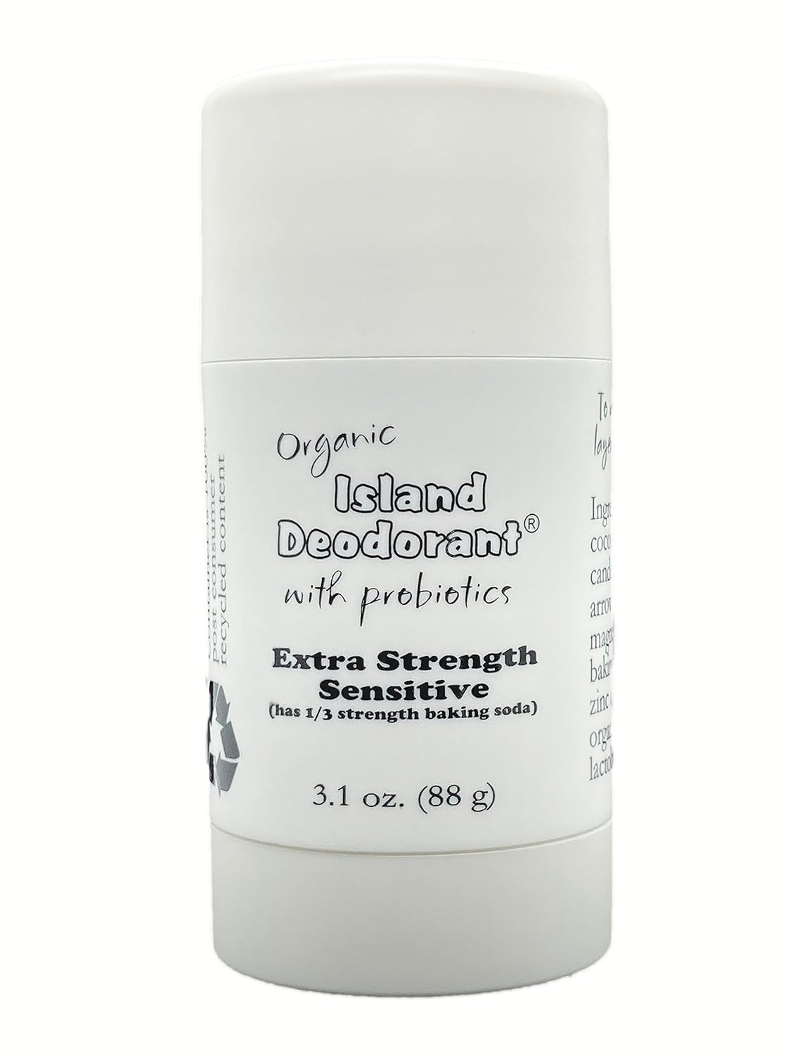 Organic Island Deodorant Extra Strength Sensitive (with 1/3 the Baking Soda Deodorant) with Probiotics (3.1 oz stick) (1 stick)