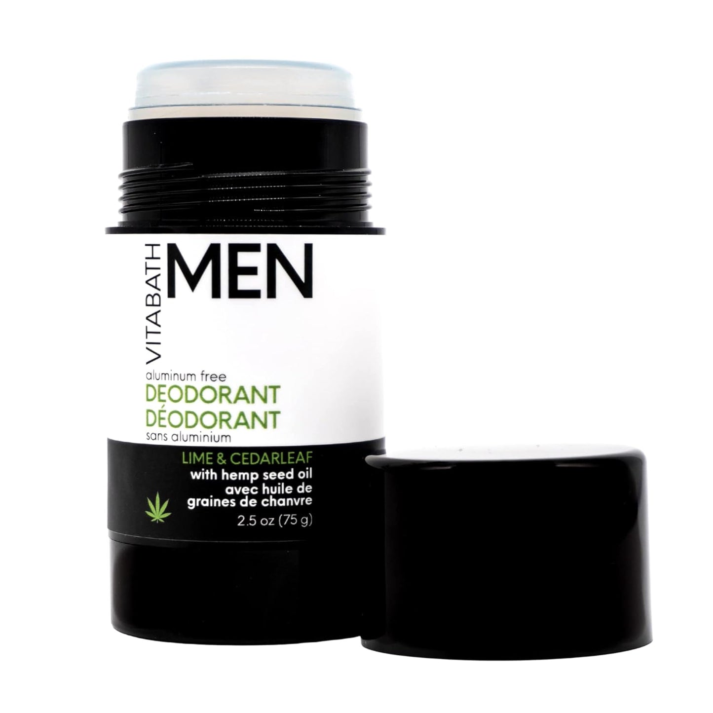 Vitabath Men's Lime & Cedarleaf Aluminum-Free Deodorant Powerful All-Day Fresh & Clean Clear Stick - Moisturizing Hemp Seed Oil Underarm Odor, Sweat & Skin Protection - 2.6 oz