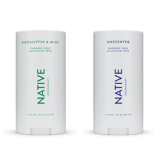 Native Deodorant | Natural Deodorant for Women and Men, Aluminum Free with Baking Soda, Probiotics, Coconut Oil and Shea Butter | Eucalyptus & Mint and Unscented - Variety Pack of 2
