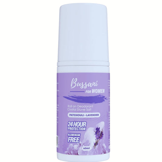 Bussani Women's Roll-On Deodorant | Crystal Salt Stone Deodorant for Kids & Teens Girls, Long-Lasting & Aluminum-Free | 24-Hour Odor Protection | Fragrance: Lavender Patchouli Scent, 2.02 fl oz