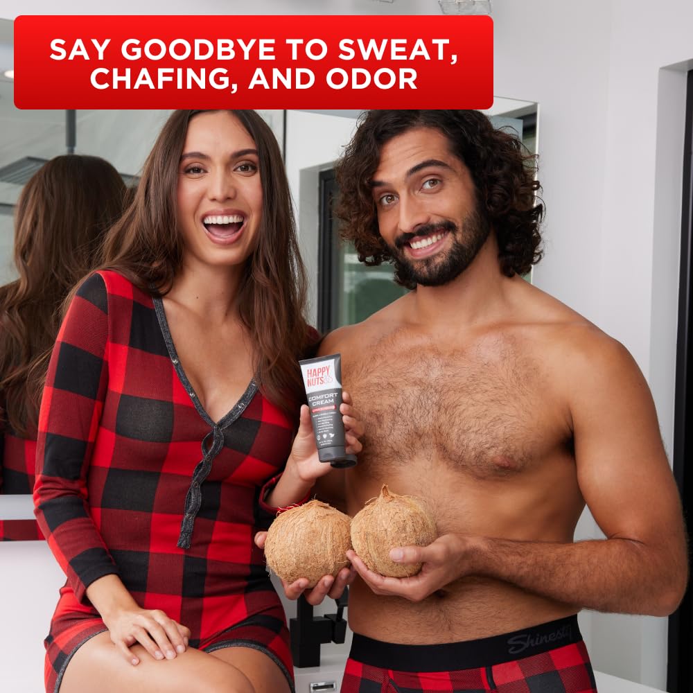 Happy Nuts Comfort Cream Deodorant For Men: Anti-Chafing Sweat Defense, Odor Control, Aluminum-Free Mens Deodorant & Hygiene Products for Men's Private Parts (2 PACK - Unscented)