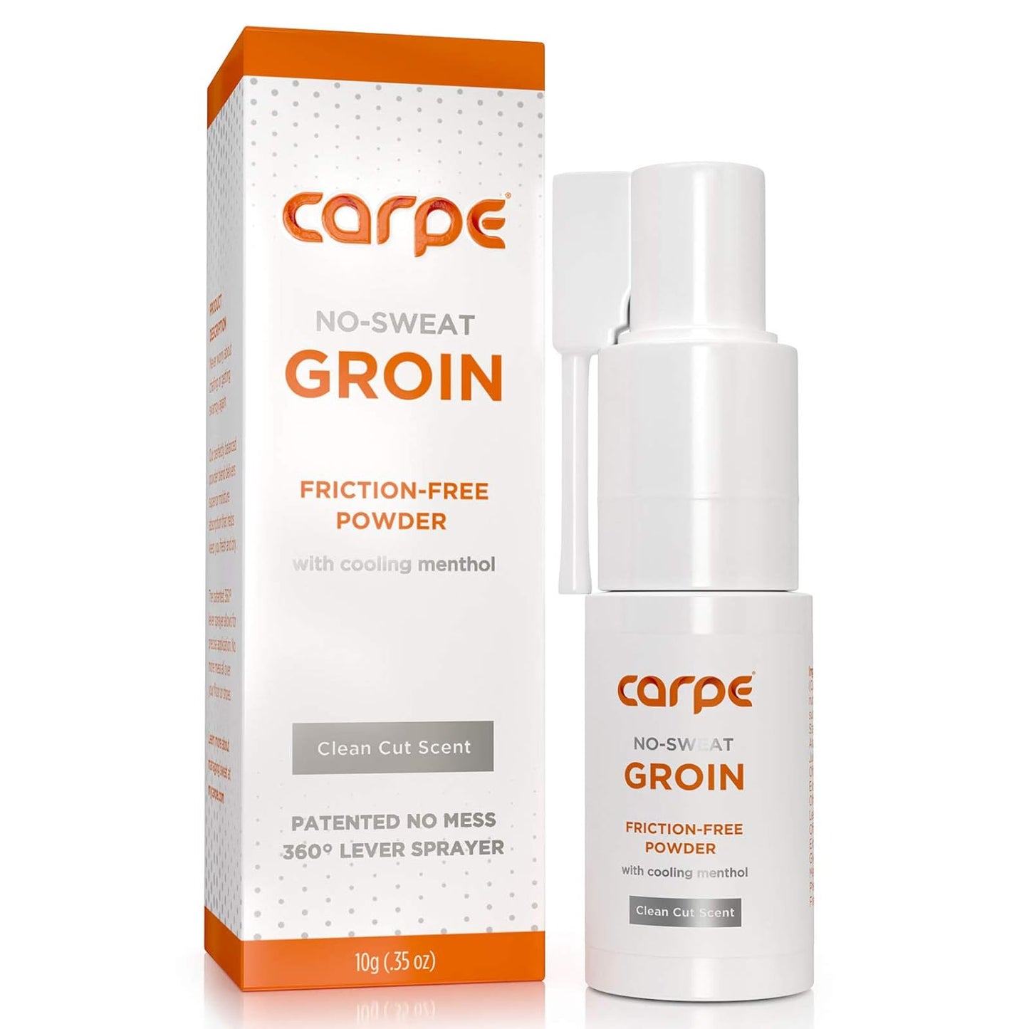 Carpe No-Sweat Groin Powder with Cooling Menthol, 700+ Pumps per Bottle, Friction-Free, No Chafing, No Mess, 360 Degree Lever Sprayer for Precise Application