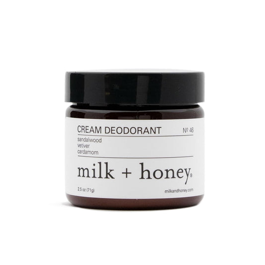 milk + honey Cream Deodorant No. 46, Aluminum Free Deodorant with Sandalwood, Vetiver, and Cardamom, Natural Deodorant for Women and Men, 2.5 Oz