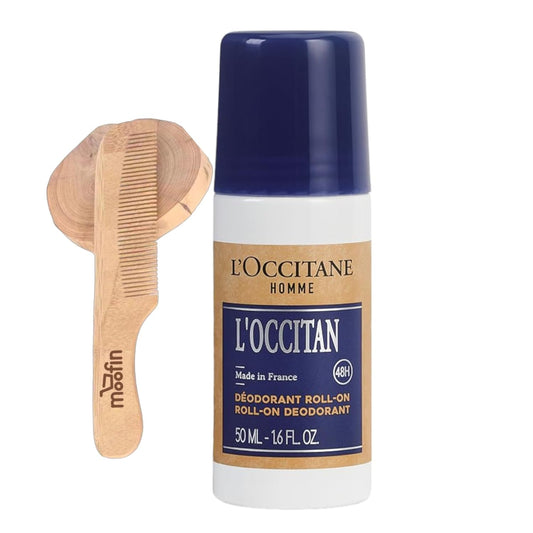 Deodorant For Men 1.7 Oz, 48-Hour Odor Protection, Aluminum Salts Free, With Essential Oils, Quick-Dry Formula, Made In France, Lavender Fragrance - Bundle With Wooden Comb [1-Pack]