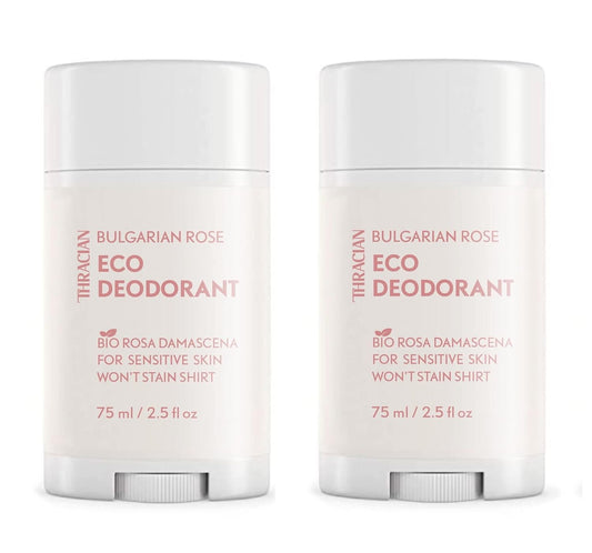 Thracian™ Bio Bulgarian Rosa Damascena Eco Deodorant with Zinc Oxide, for Sensitive Skin, Aluminum-Free, Baking Soda-Free, Alcohol-Free, No Added Fragrance, 2.5 Fl Oz (Pack of 2)