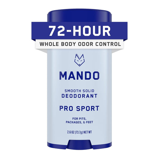 Mando Whole Body Deodorant For Men - Smooth Solid Stick - 72 Hour Odor Control - Aluminum Free, Baking Soda Free, Skin Safe - 2.6 Ounce (Pro Sport)