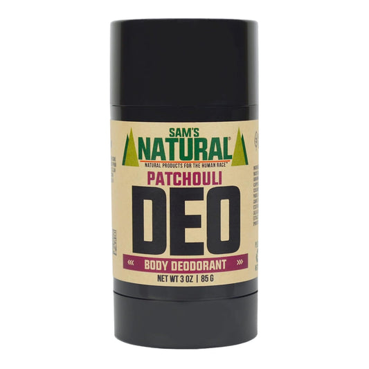 Sam’s Natural Deodorant - Patchouli - Aluminum Free DEO - No phthalates, parabens, sulfates, or dyes - Made in New Hampshire - For Men, Women, Unisex - Vegan, Cruelty Free - 3 oz