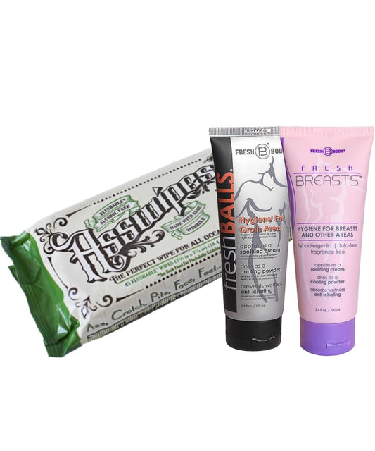 Fresh Body FB The Ultimate Couples Pack: Balls 3.4 oz, Breasts 3.4 oz and Asswipes, Hygiene Bundle for Men and Women