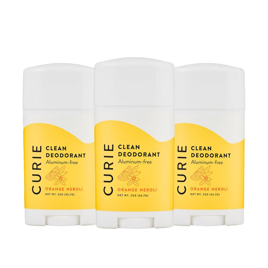Curie Natural Deodorant for Women - Orange Neroli Stick 3pk - Aluminum Free Deodorant, Paraben Free, Cruelty Free, Vegan, Non-Toxic