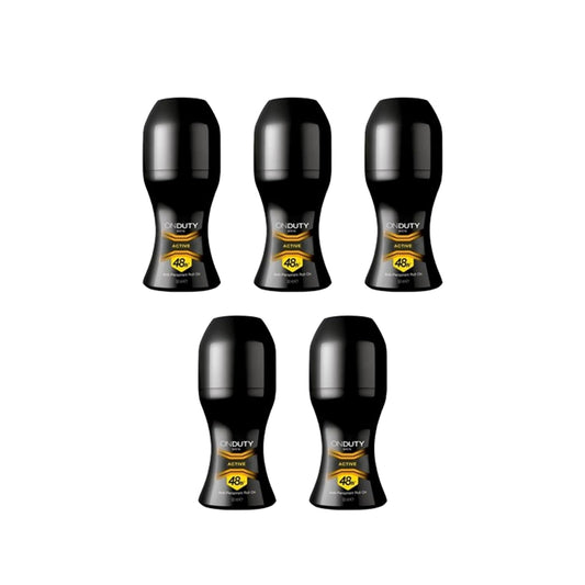 On Duty Active Men's Antiperspirant Roll-On Deodorant 50 ml, Confidence with protection that lasts for hours!, Protective barrier against sweat with Dry pore technology (Pack Of 5)