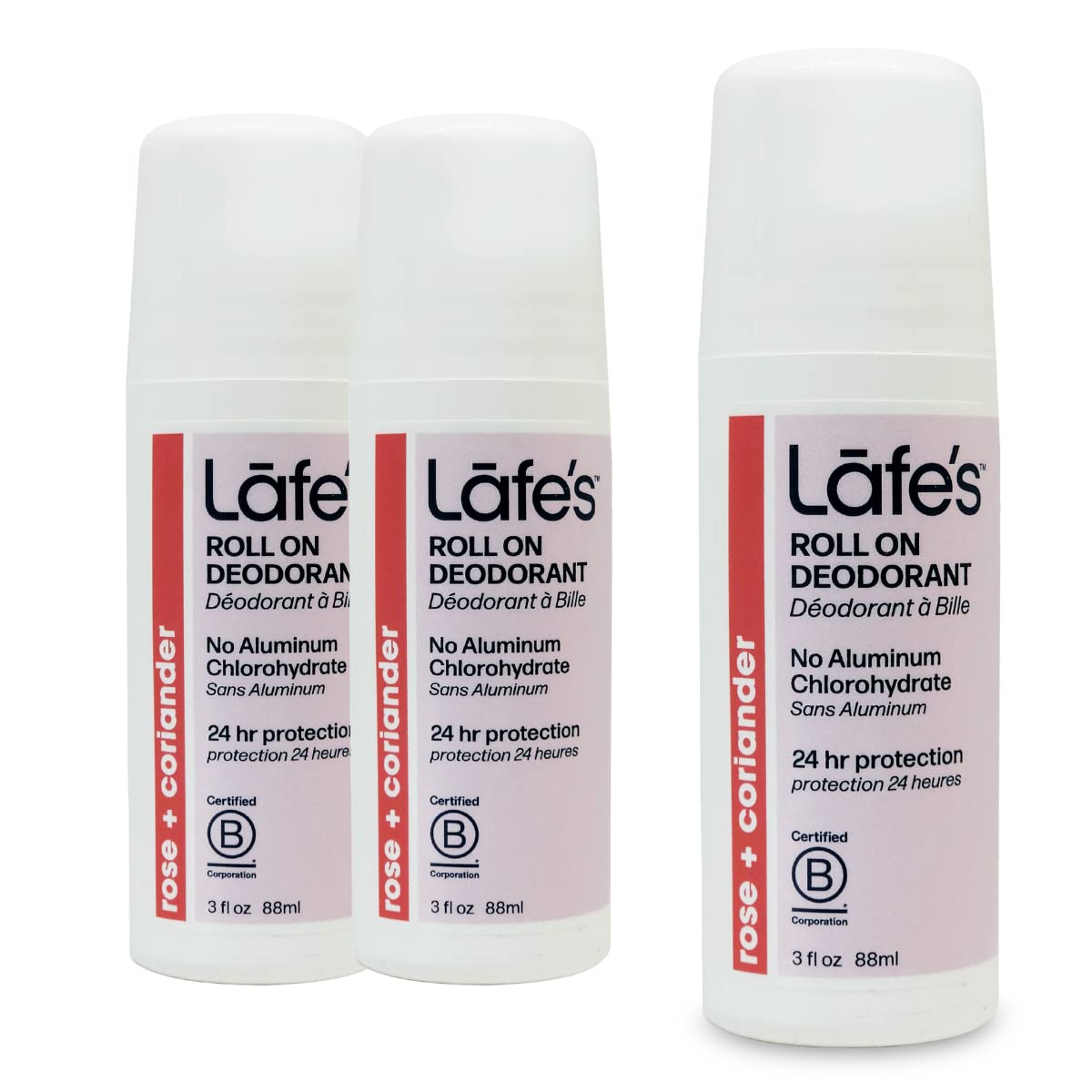 Lafe's Natural Deodorant | 3 Ounce Roll-On Aluminum Free Natural Deodorant | Rose & Coriander (3 Pack)