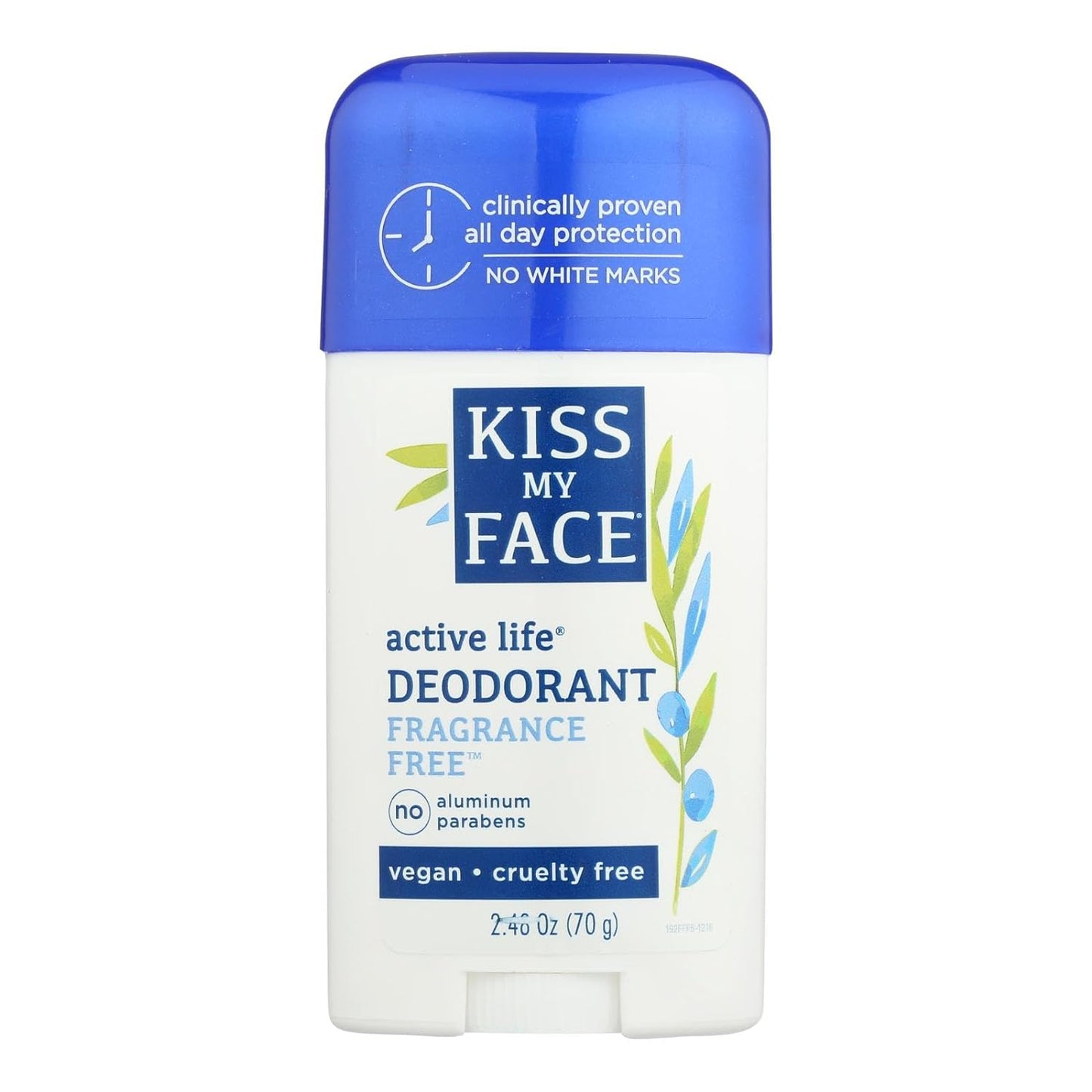 Kiss My Face Active Life Fragrance Free Deodorant - Aluminum Free Deodorant For Women And Men - With Added Grapefruit Seed Extract, Rosemary And Sage - 2.48 Oz Stick, 1 Pack