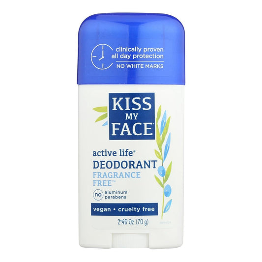 Kiss My Face Active Life Fragrance Free Deodorant - Aluminum Free Deodorant For Women And Men - With Added Grapefruit Seed Extract, Rosemary And Sage - 2.48 Oz Stick, 1 Pack