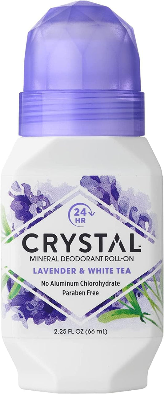 Crystal Mineral Deodorant Roll-On, Lavender & White Tea 2.25 oz (Pack of 4)