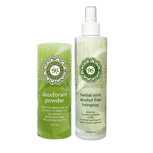 Honeybee Gardens Alcohol Free Hairspray + Talc Free Deodorant Powder Bundle
