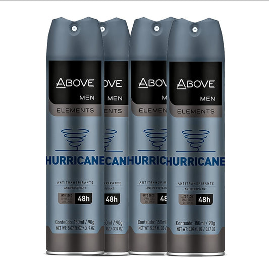 ABOVE Hurricane - 48 Hours Element Antiperspirant Deodorant Set for Men - Dry Spray Protects Against Sweat and Body Odor - Leaves No White Marks - Delicate Scent - Alcohol Free - 4 pc