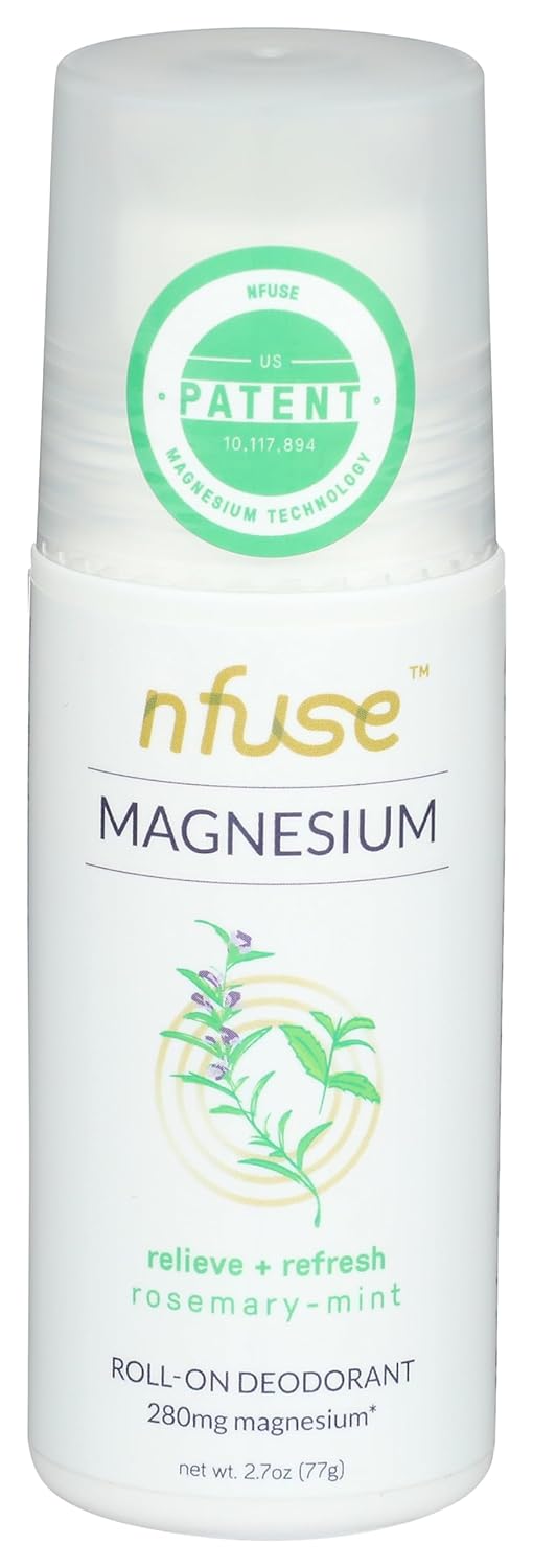 Natural Magnesium Roll-on Deodorant - Patented Magnesium Delivery Technology - Aromatherapeutic Essential Oils - Rosemary Mint: Relieve + Refresh