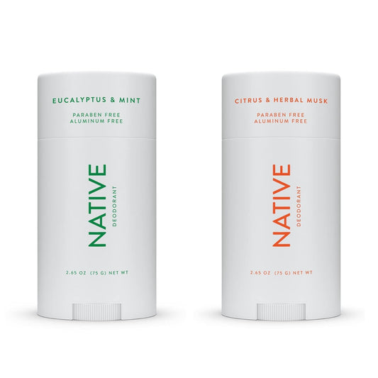 Native Deodorant | Natural Deodorant for Women and Men, Aluminum Free with Baking Soda, Probiotics, Coconut Oil and Shea Butter | Eucalyptus & Mint and Citrus & Herbal Musk - Variety Pack of 2