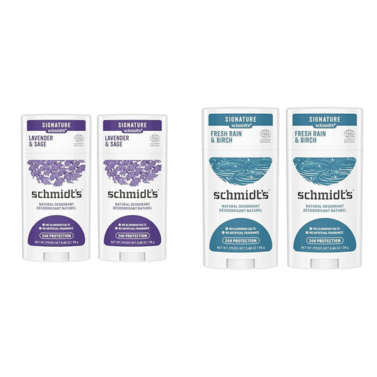 Schmidt's Aluminum Free Natural Deodorant for Women and Men & 100% Natural Origin Ingredient Deodorant Stick Fresh Rain & Birch 2 Count for 24-Hour Odor Protection 2.65 oz
