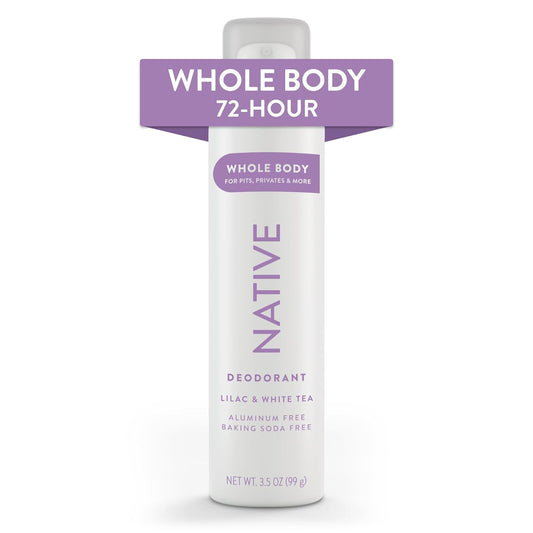 Native Whole Body Deodorant Spray Contains Naturally Derived Ingredients, Deodorant for Women & Men | 72 Hour Odor Protection, Aluminum Free with Coconut Oil and Shea Butter | Lilac & White Tea
