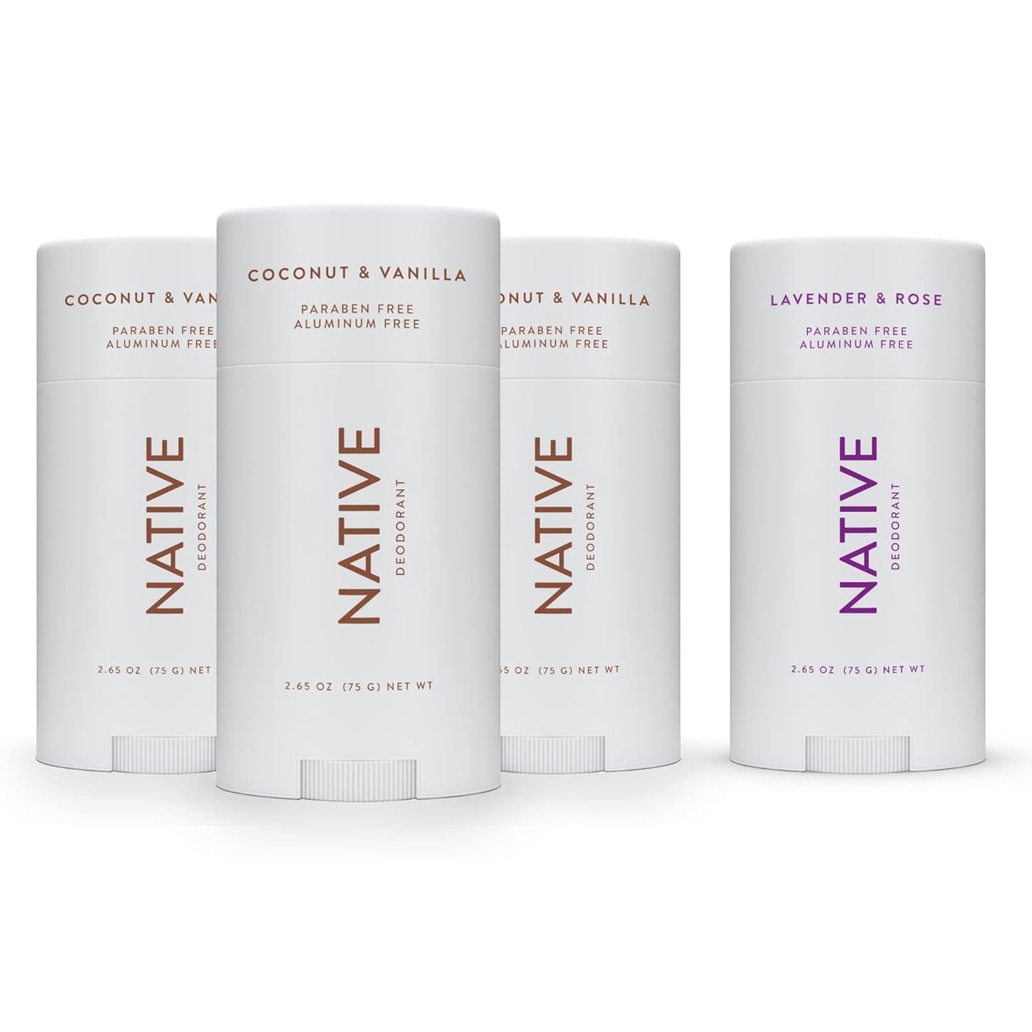 Native Deodorant | Natural Deodorant for Women and Men, Seasonal Scents, Aluminum Free with Baking Soda, Probiotics, Coconut Oil and Shea Butter | Coconut & Vanilla (3) & Lavender & Rose (1)
