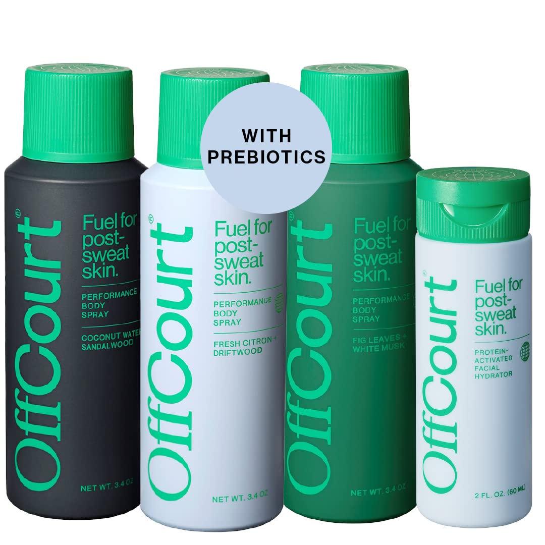 OffCourt Aluminum-Free Deodorant Body Spray - Sandalwood, Citrus, and Fig Leaves Scents and Facial Moisturizer for Men - Light, Non-Greasy, Oil-Free for Hydration and Firmness