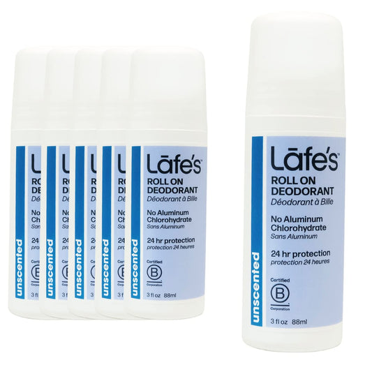 Lafe's Natural Deodorant | 3oz Roll-On Aluminum Free Natural Deodorant for Men & Women | Paraben Free & Baking Soda Free with 24-Hour Protection | Unscented | 6 Pack | Packaging May Vary